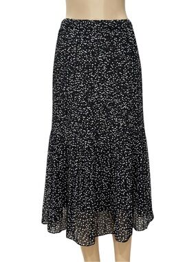 Black and White Polka Dot Flared Flowy Midi Skirt Size Small